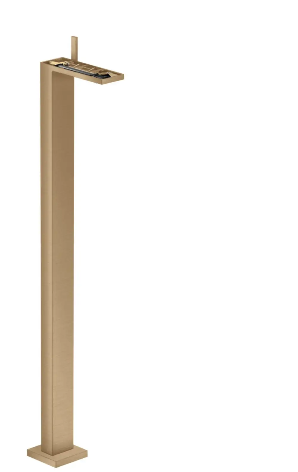 Bodenstehender Waschtischmischer aus gebürstetem Bronze von AXOR mit einer Push-Open Ablaufgarnitur, ohne abgebildete Platte. Moderne, klare Linienführung.